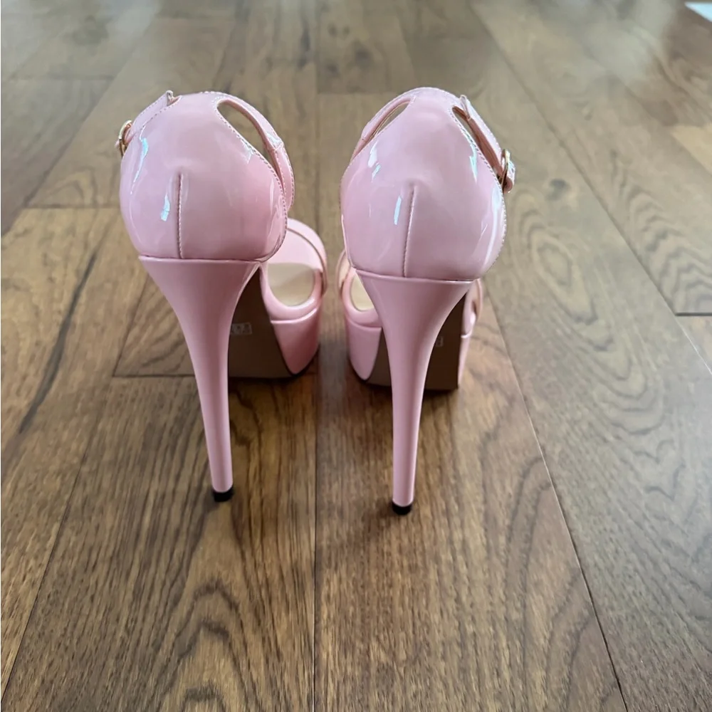 Women's Pink Patent Platform Ankle-Strap Heels